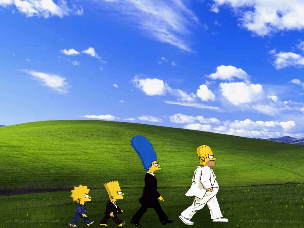 Simpsons on a green hill