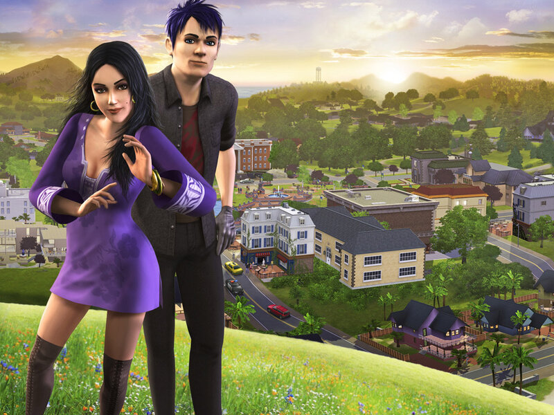 Sims characters in a town