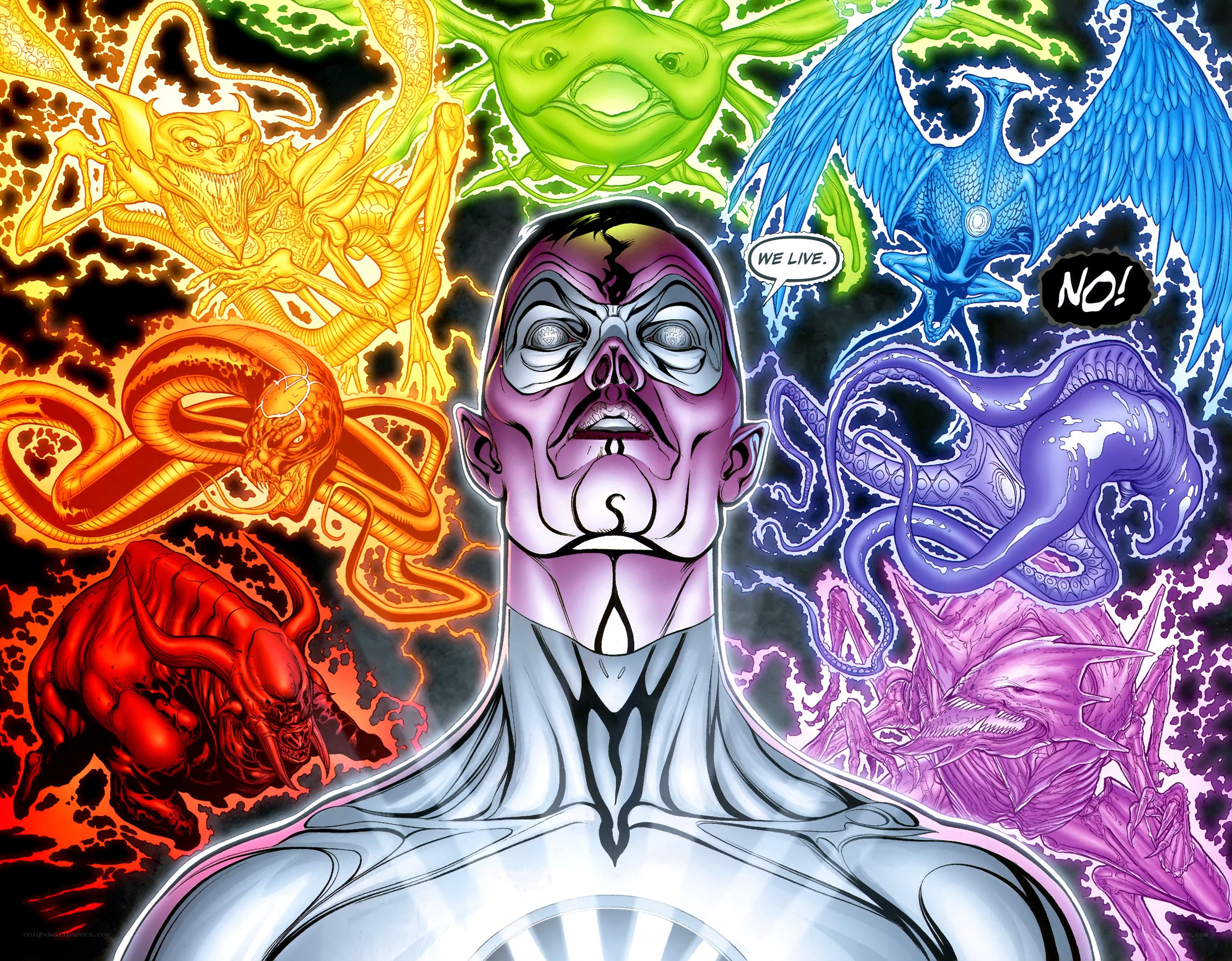 Sinestro surrounded by emotional entities