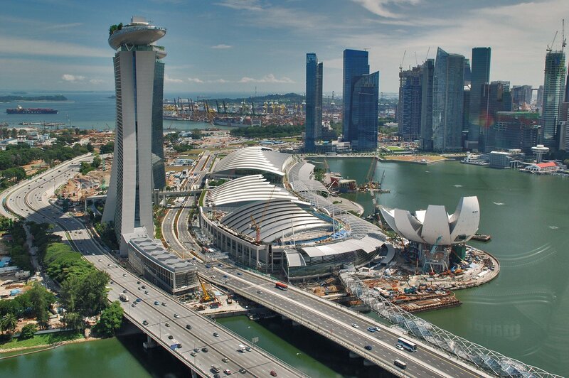 Singapore city skyline aerial view