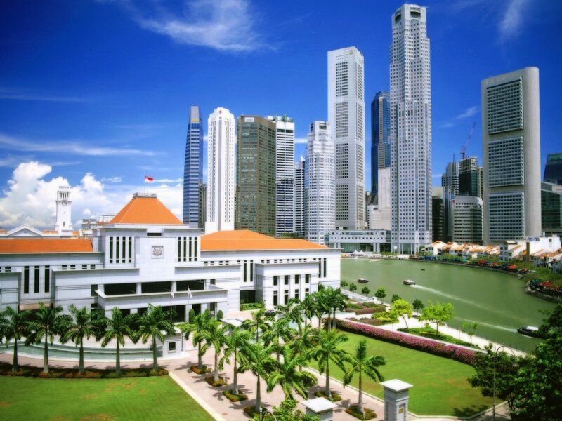 Singapore city skyline with river