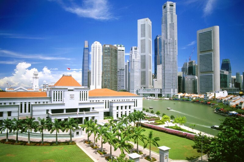 Singapore city skyline with river