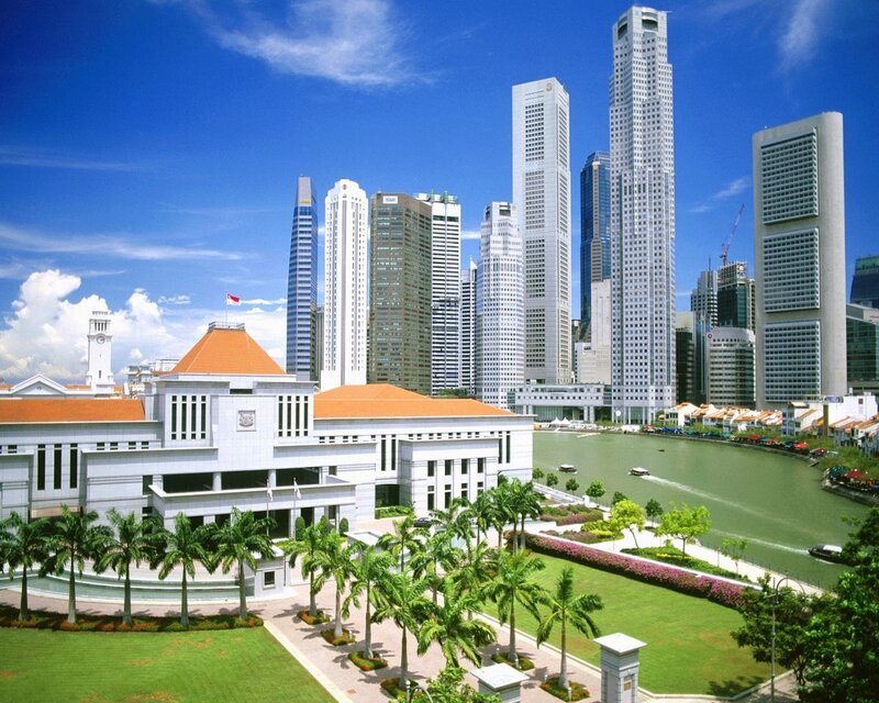 Singapore city skyline with river