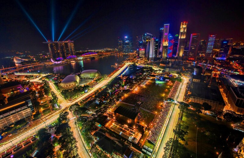 Singapore night skyline view