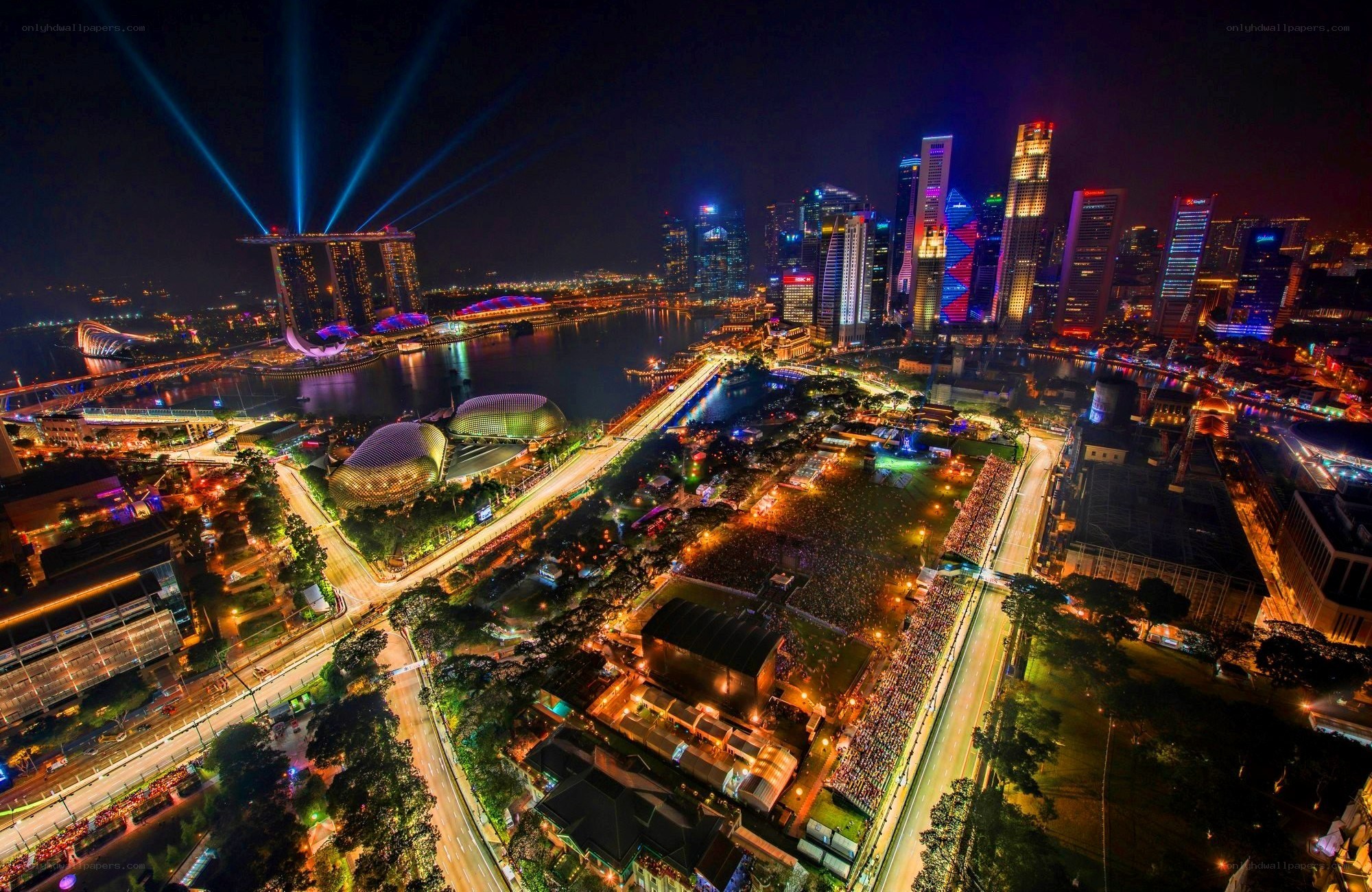 Singapore night skyline view