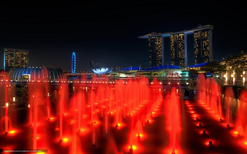 Singapore night skyline with fountains