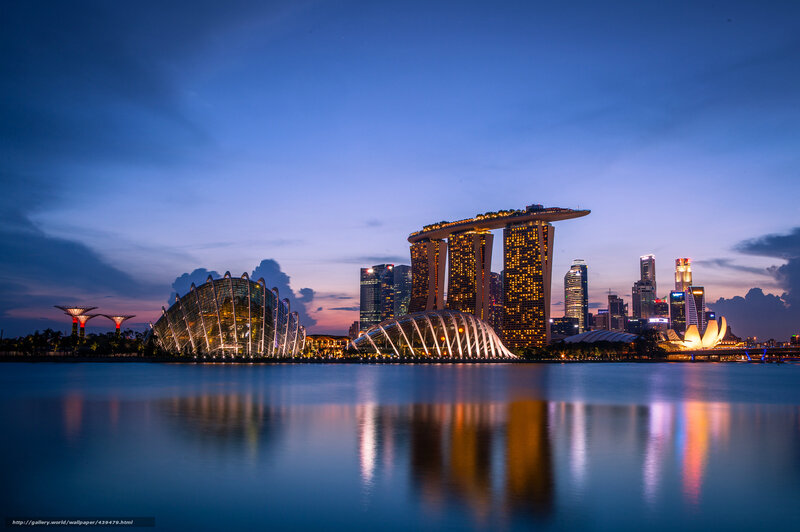 Singapore Skyline at Dusk — Blue, Serene, Night, Photograph, Marina Bay Sands