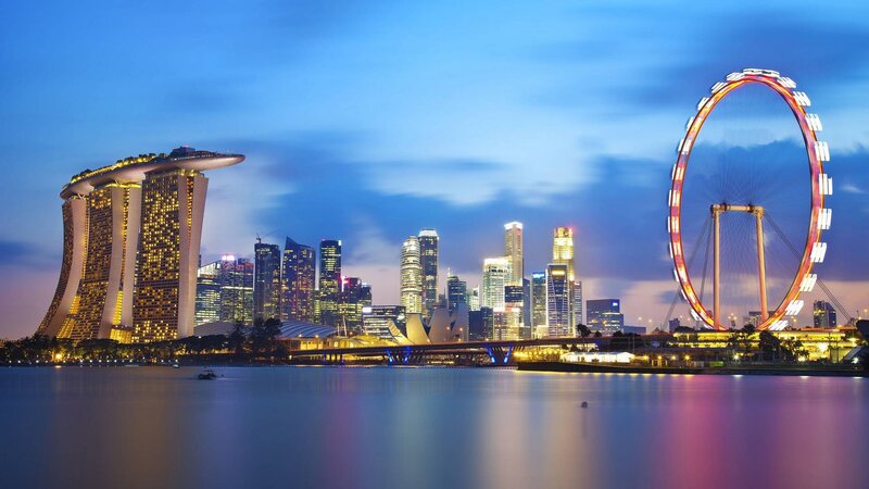 Singapore Skyline at Dusk — Blue, Serene, Night, Photograph