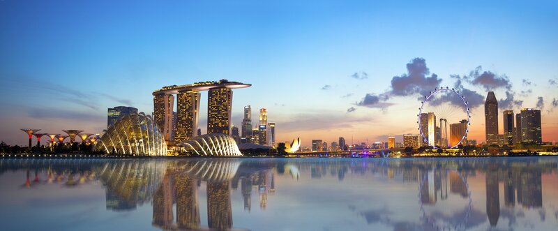 Singapore Skyline at Dusk — Blue, Serene, Sunset, Photograph, Marina Bay Sands