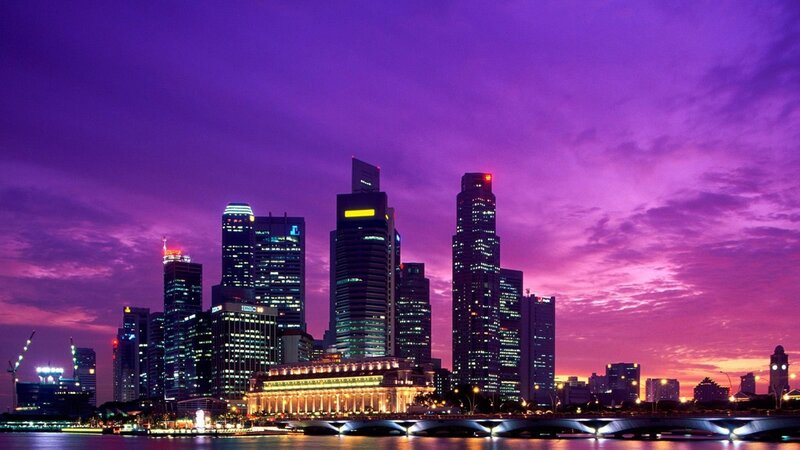 Singapore Skyline at Dusk — Purple, Dramatic, Sunset, Photograph, Skyscrapers