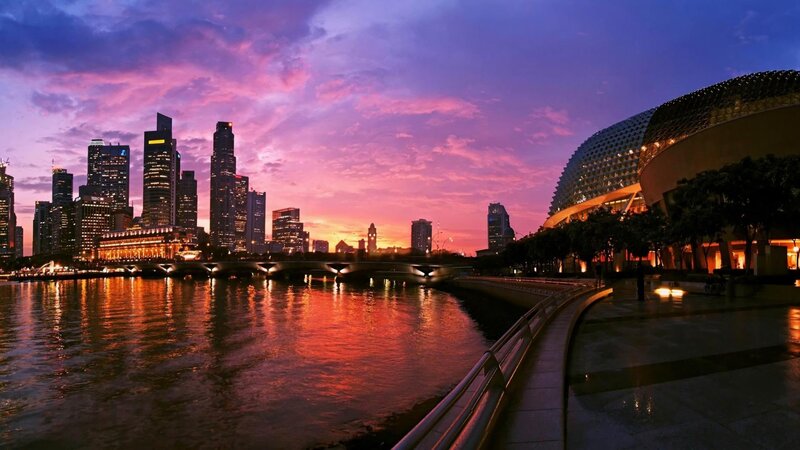 Singapore Skyline at Dusk — Purple, Dramatic, Sunset, Photograph