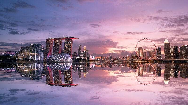 Singapore Skyline at Dusk — Purple, Serene, Sunset, Photograph