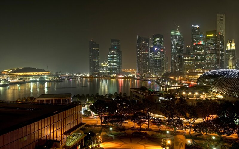 Singapore Skyline at Night — Black, Calm