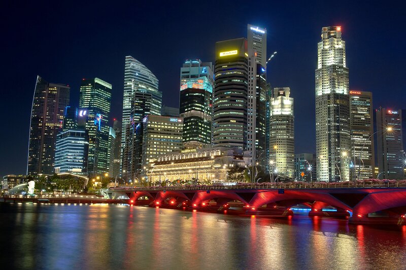 Singapore Skyline at Night — Black
