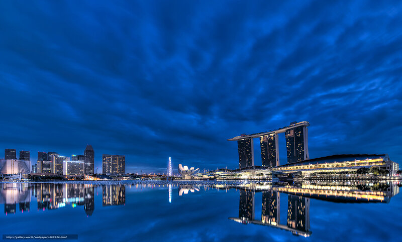 Singapore Skyline at Night — Blue, Dramatic, Photograph, Buildings
