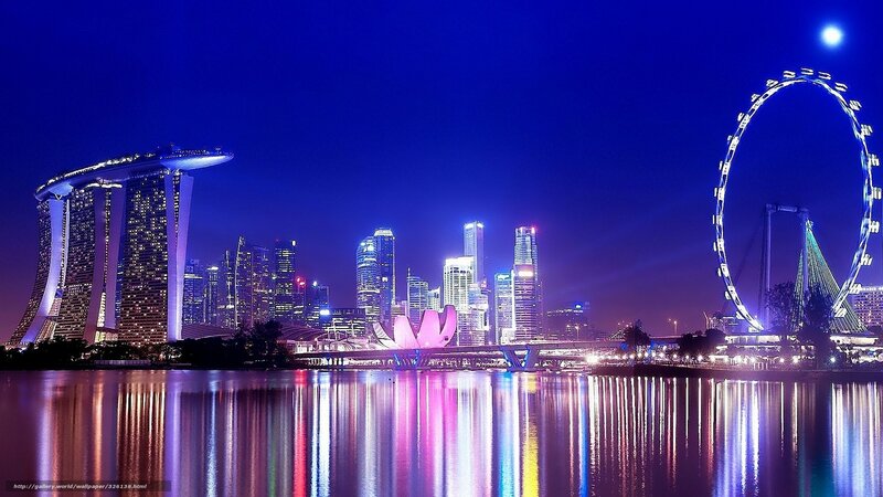 Singapore Skyline at Night — Blue, Dramatic, Photograph, Marina Bay Sands