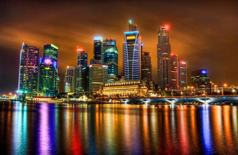 Singapore Skyline at Night — Blue, Dramatic, Photograph