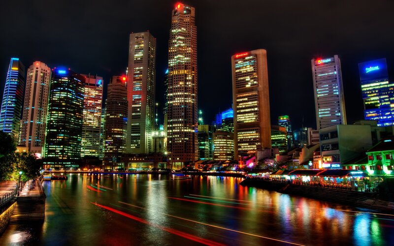 Singapore Skyline at Night — Boats