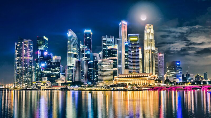 Singapore Skyline at Night — Moon
