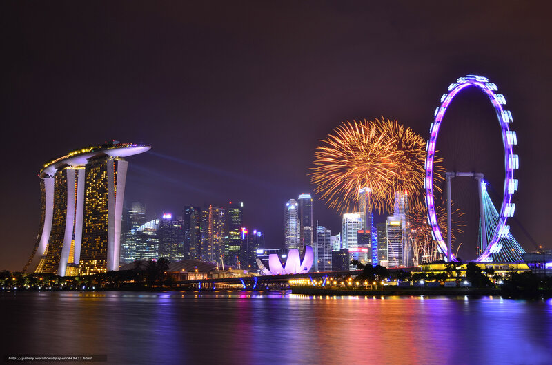 Singapore Skyline at Night — Purple, Festive