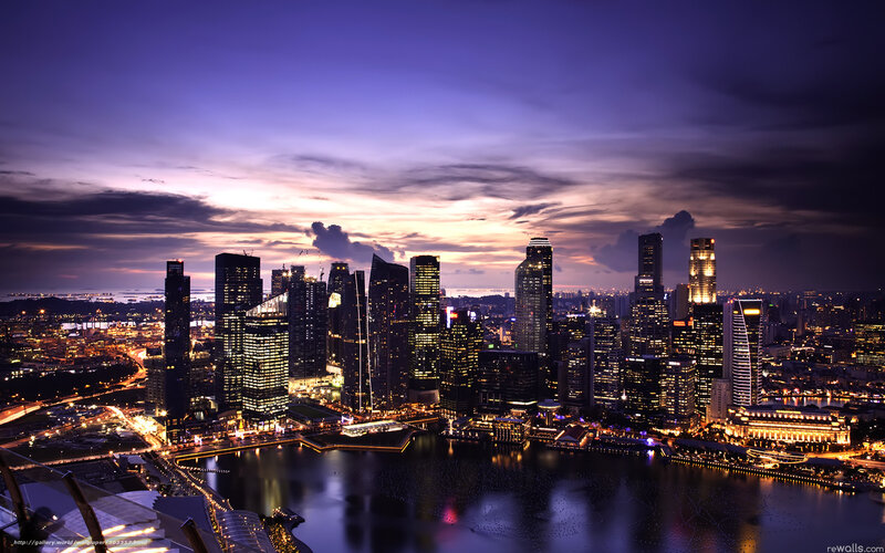 Singapore Skyline at Night — Purple