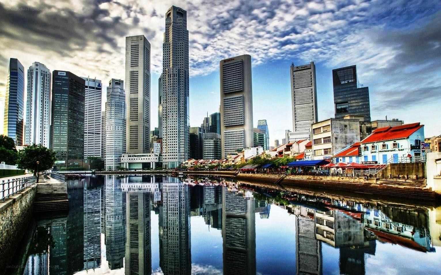Singapore skyline at river