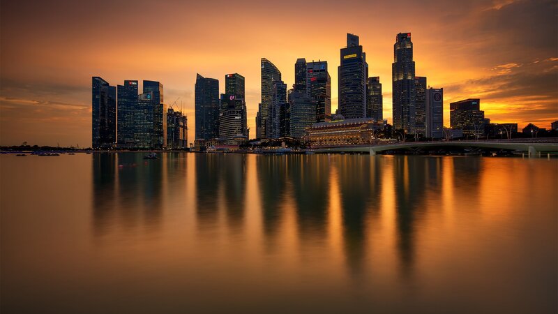 Singapore Skyline at Sunset — Orange, Serene