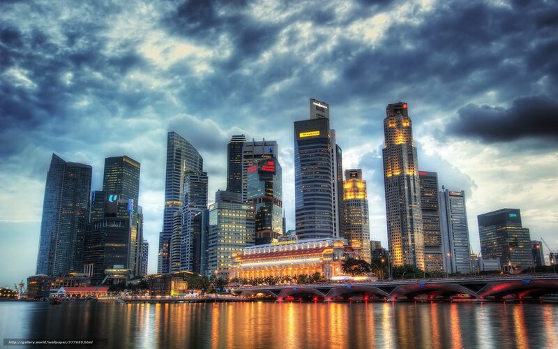 Singapore Skyline — Blue, Dramatic, Sunset, Photograph, Skyscrapers