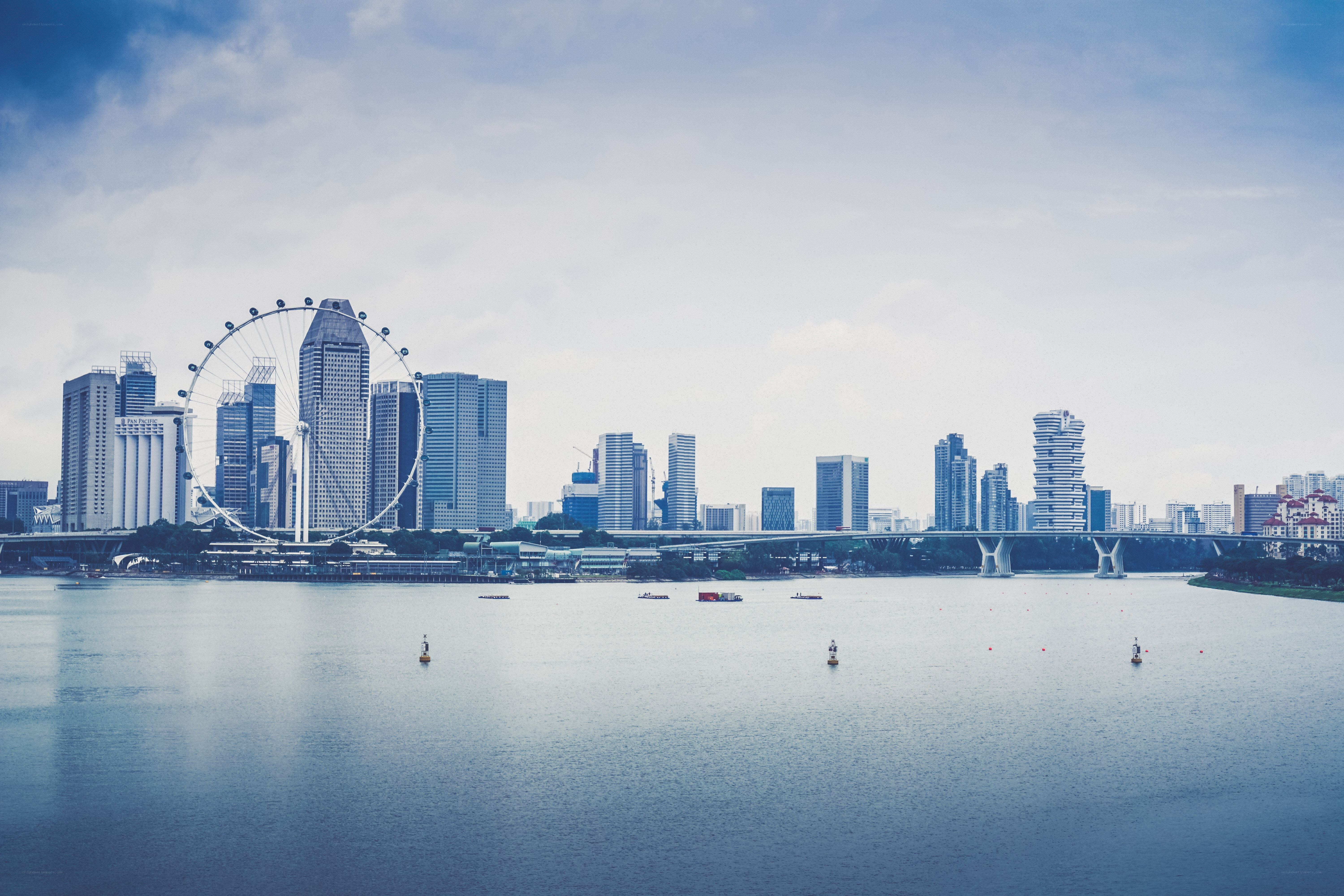 Singapore skyline with Ferris wheel