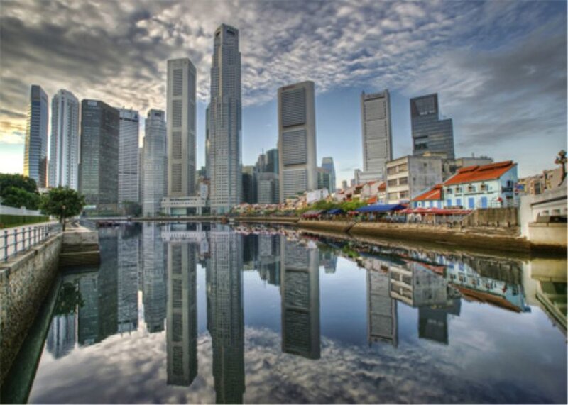 Singapore skyline with river reflections