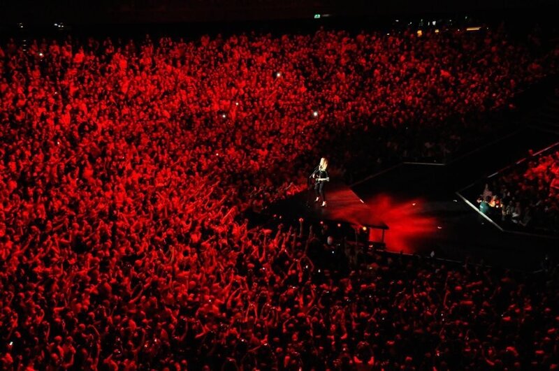 Singer on Stage at Concert — Red