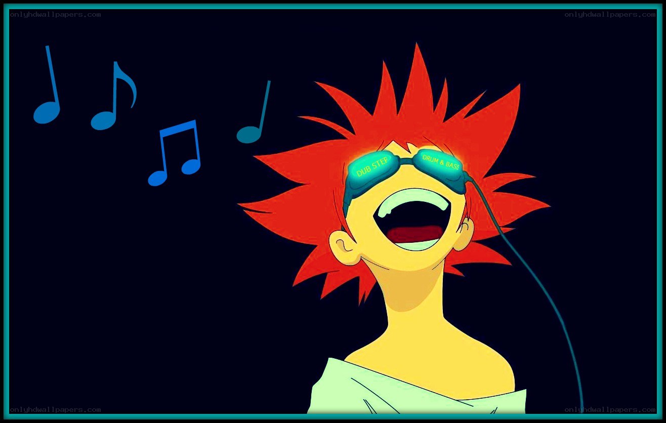 singing cartoon character with music notes