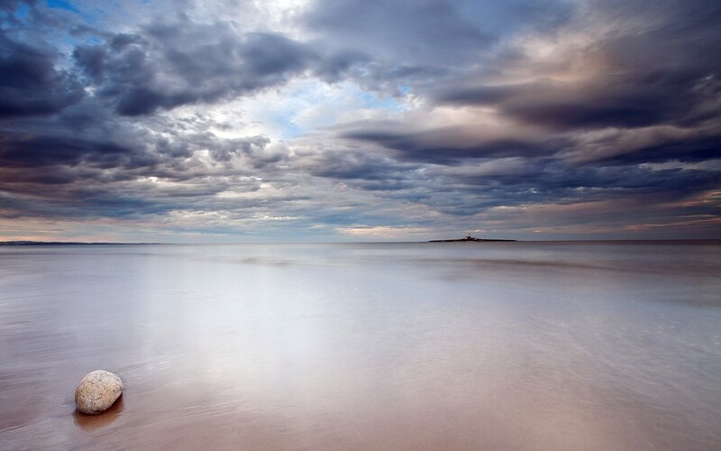 Single Rock on Beach — Gray