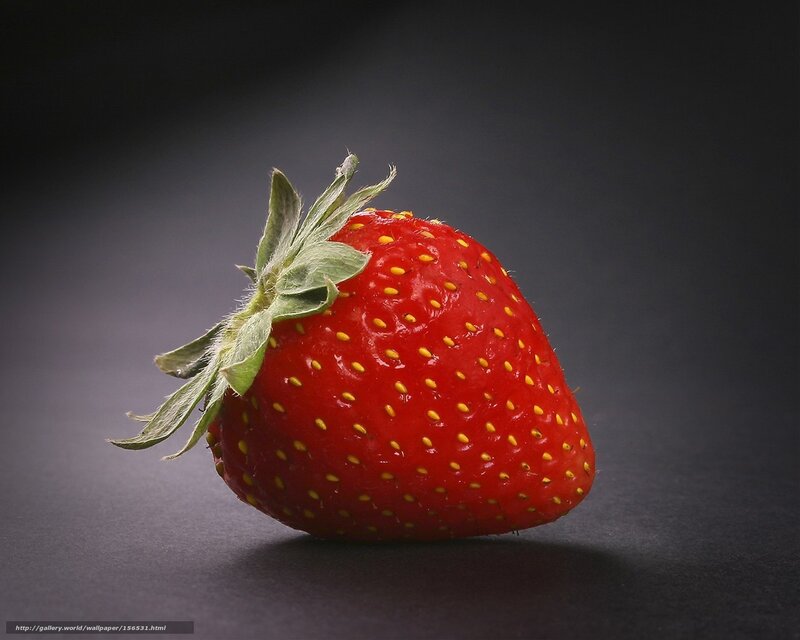 Single Strawberry — Red, Dramatic, Photograph, Green Leaves