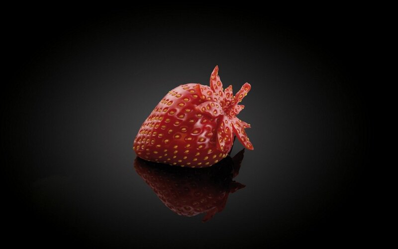Single Strawberry — Red, Dramatic, Photograph