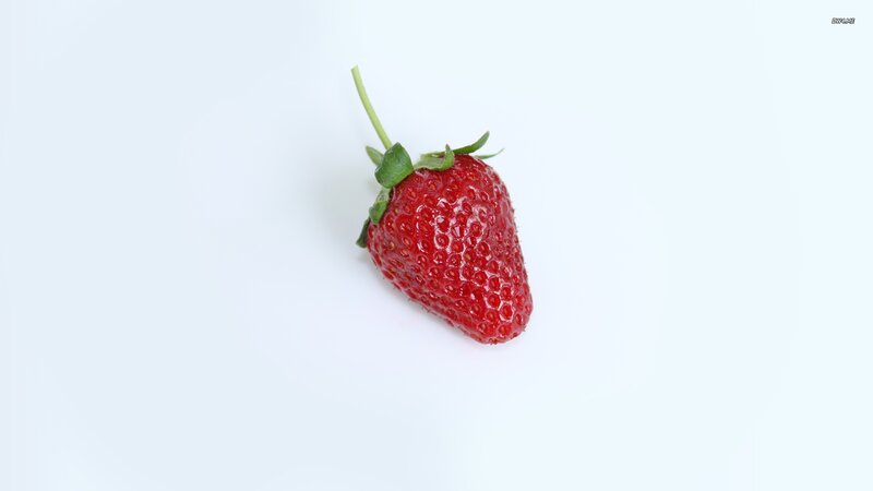 Single Strawberry — Red, Neutral, Photograph, Stem