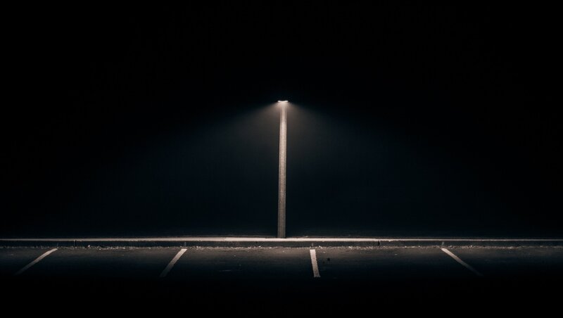 Single Streetlight in Parking Lot