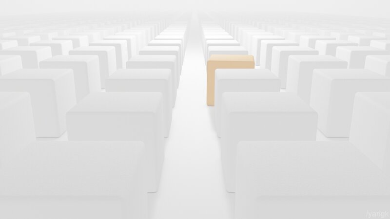 Single Tan Cube in White Grid
