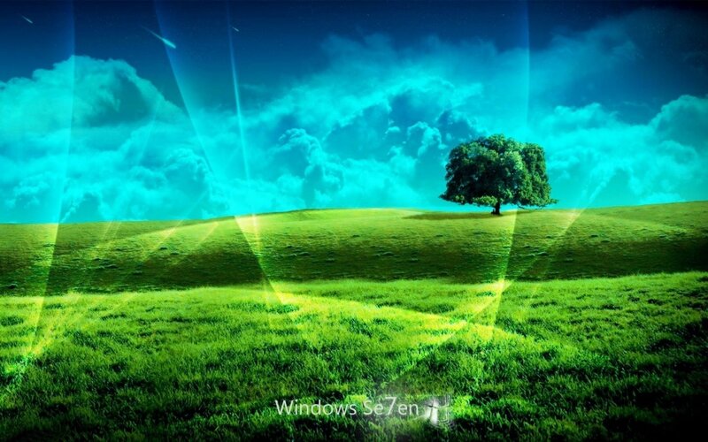 Single Tree on Hill — Green, Serene, Night, Digital Art, Grass