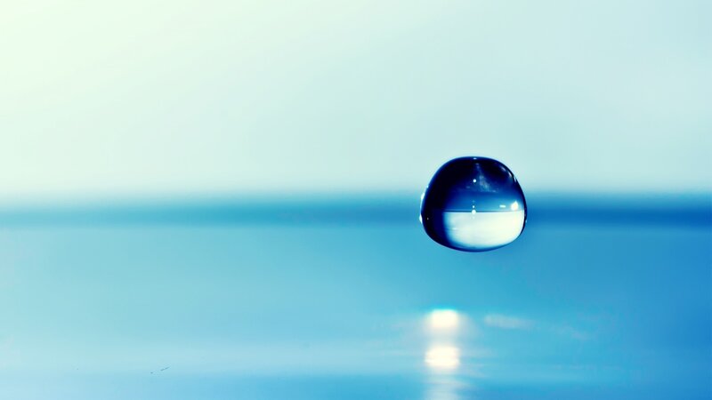 Single Water Droplet — Blue, Serene, Photograph, Surface, Reflection, White
