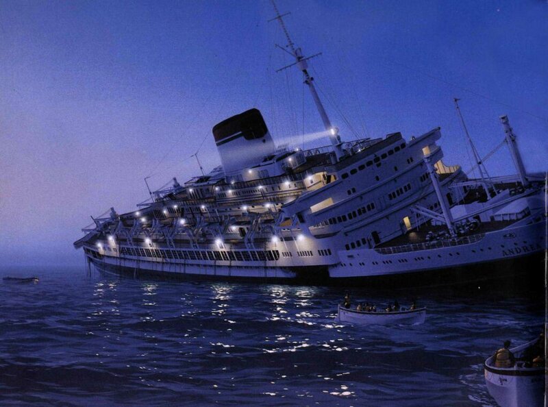 Sinking cruise ship at night