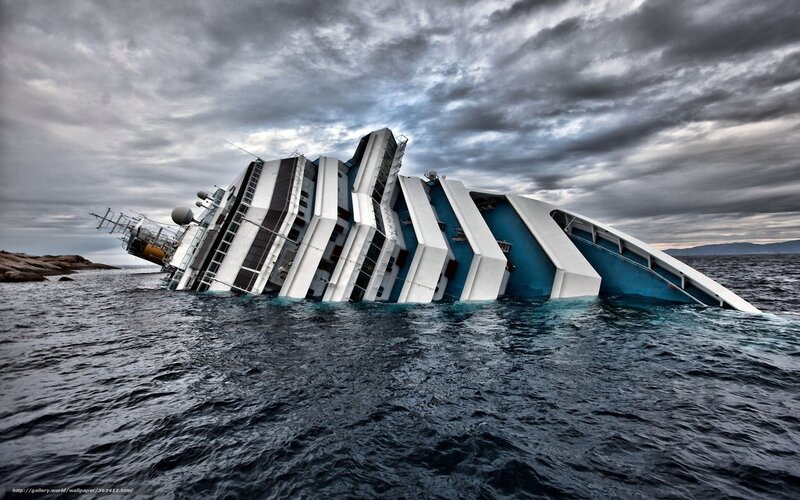 Sinking cruise ship at sea