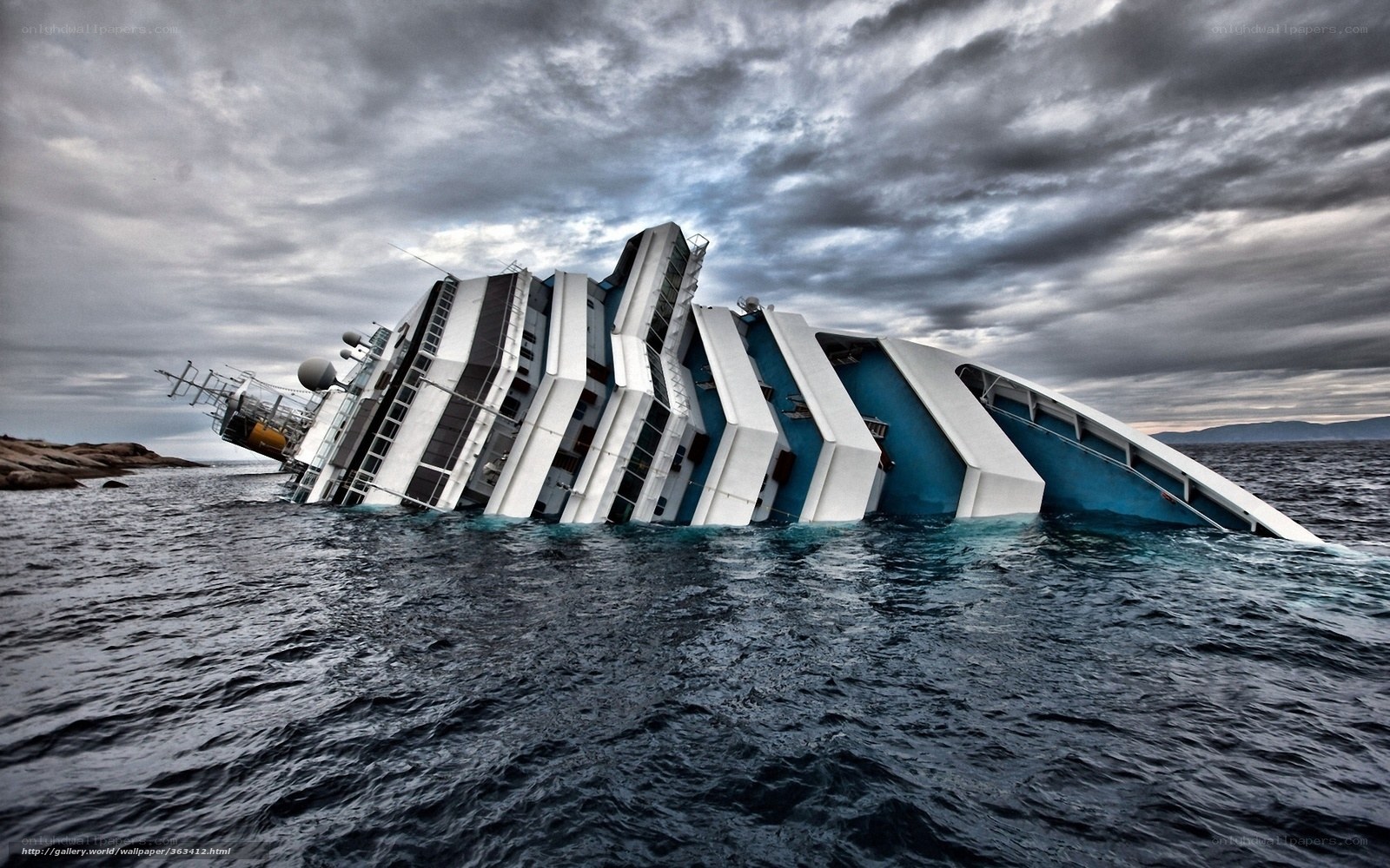 Sinking cruise ship at sea