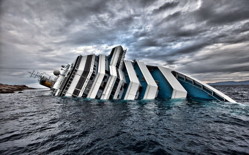 Sinking Cruise Ship — Blue, Dramatic, Afternoon