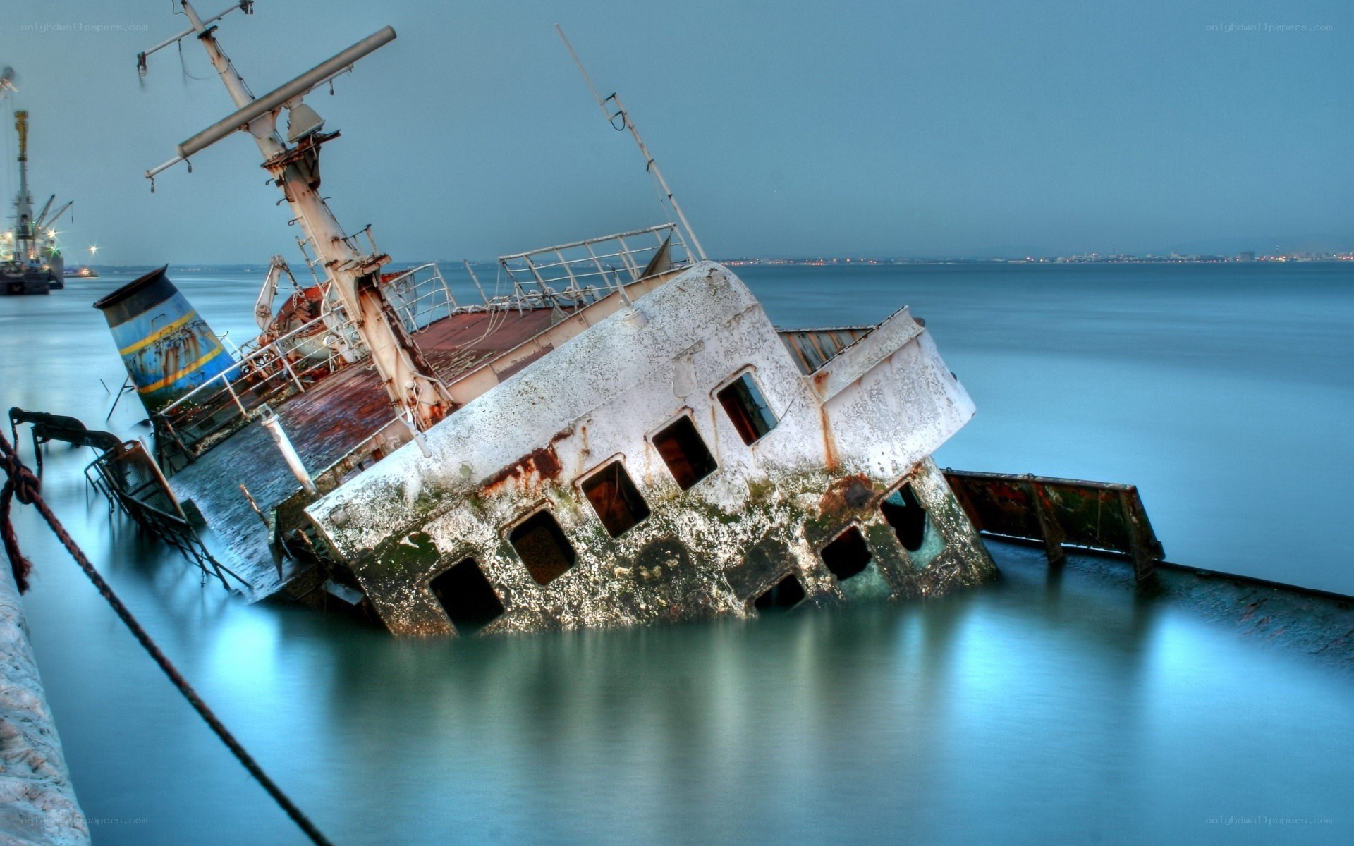 Sinking ship at dusk