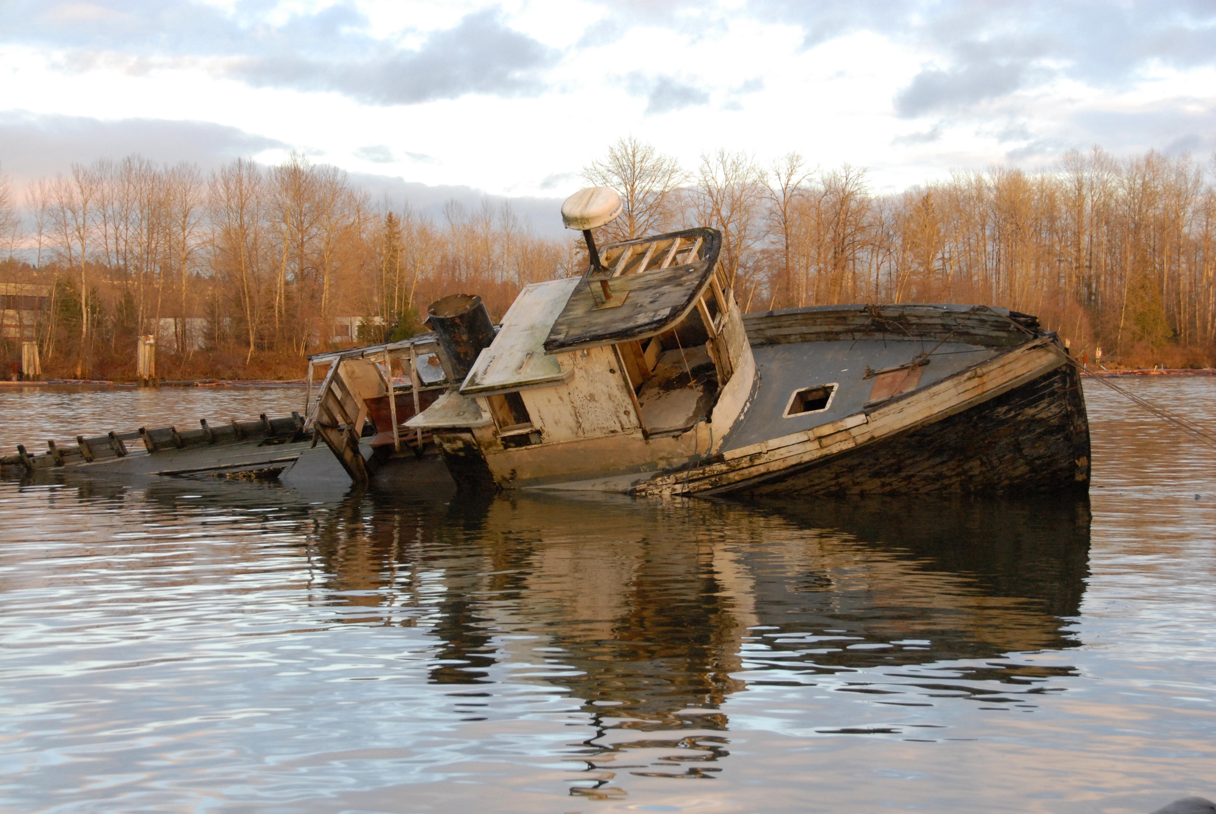 Sinking ship in a river