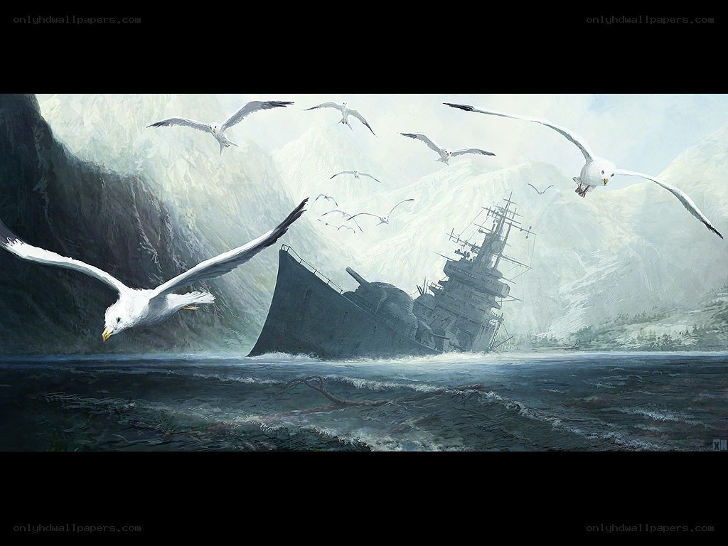 Sinking ship in a storm