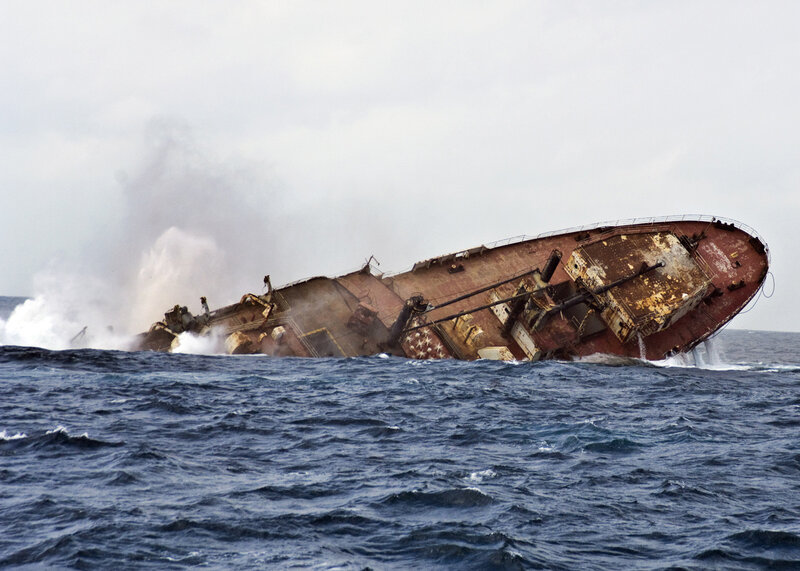 Sinking Ship in Ocean