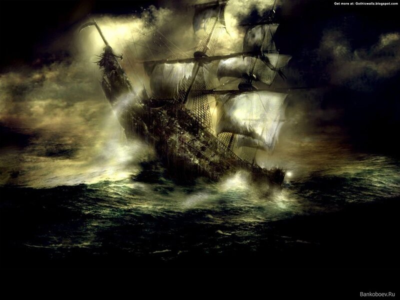 Sinking Ship in Storm — Black, Dramatic, Night, Digital Art, Ocean, Lightning, Gray