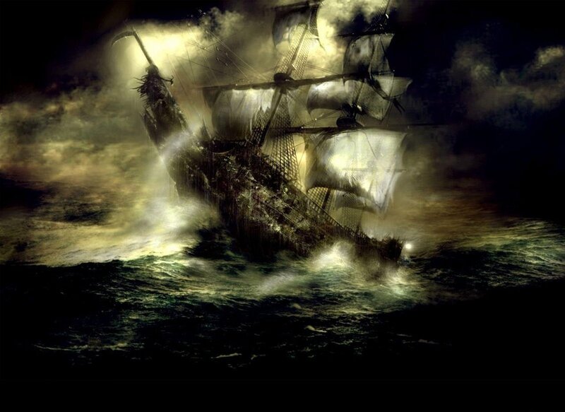 Sinking Ship in Storm — Black, Dramatic